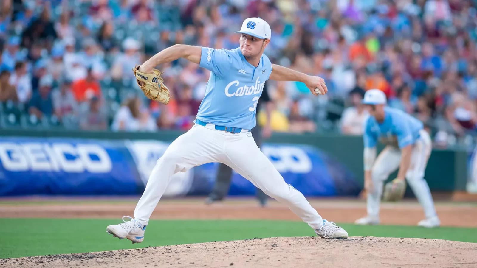 Brandon Schaeffer pitching for the University of North Carolina